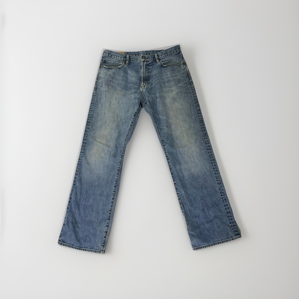 Gap Jeans Mens 35x32 Blue Standard Fit Faded Whisker Straight Denim Pants Y2K
